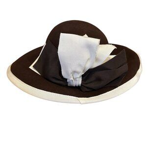Michael Howard Wool Hat Brown White Bow Garden Party Paulas Hat Box USA